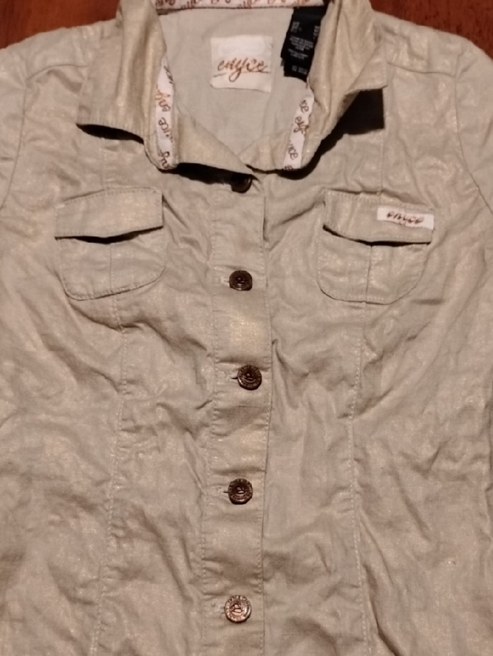 Enyce Linen Shirt in Light Beige with Copper Logo Trim M